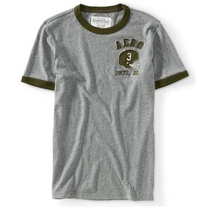 Aeropostale Gray and Green Raglan Tee